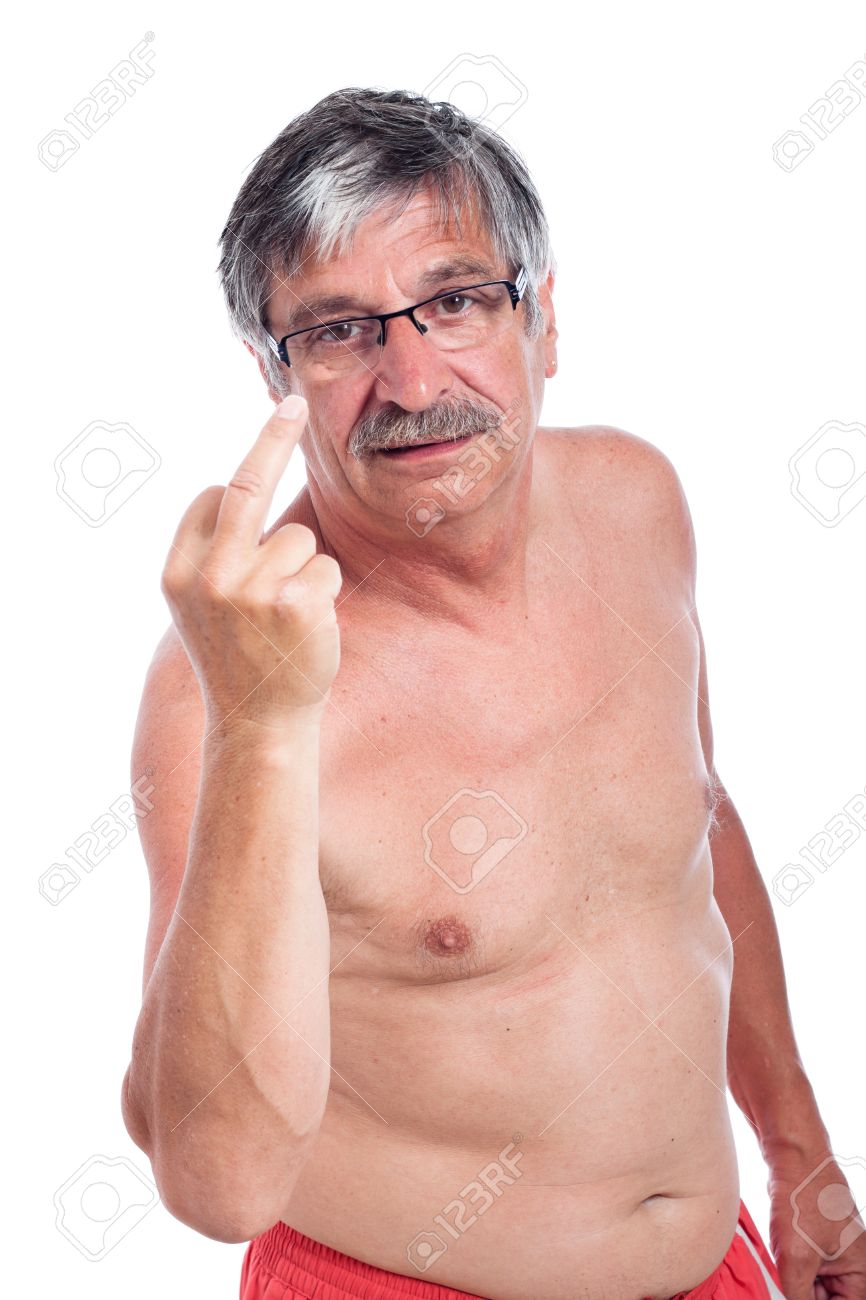Angry Senior Homme Vulgaire Gestes Isole Sur Fond Blanc Banque D Images Et Photos Libres De Droits Image