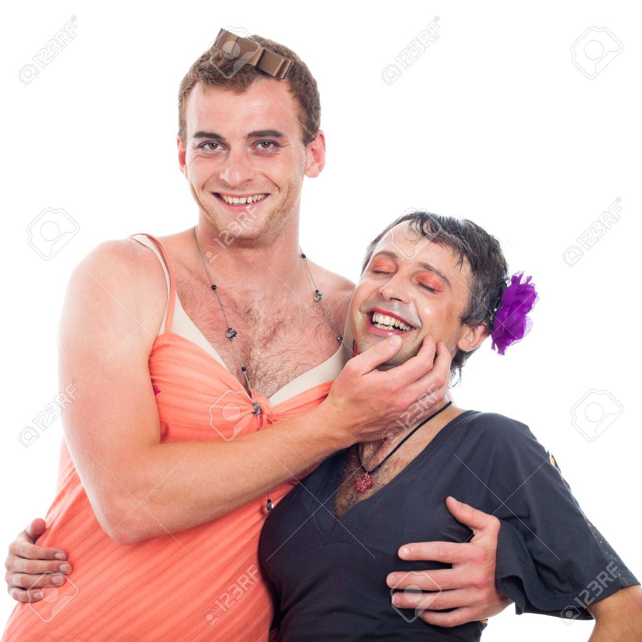 Two laughing transvestites having fun, isolated on white background. - 15572359 Two laughing transvestites having fun, isolated on white background. - 15572359