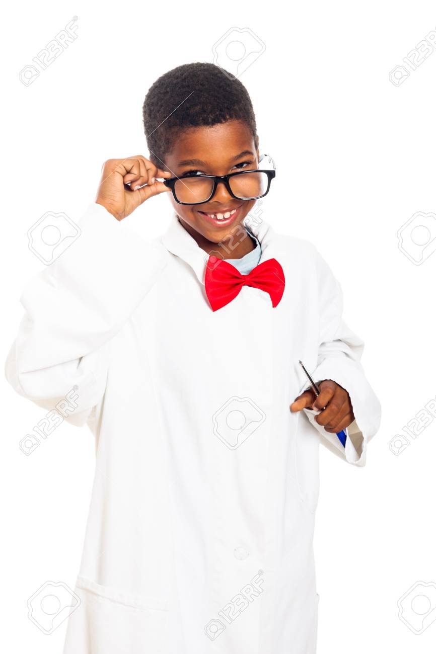 Cute happy clever scientist school boy, isolated on white background. - 16250136 Cute happy clever scientist school boy, isolated on white background. - 16250136