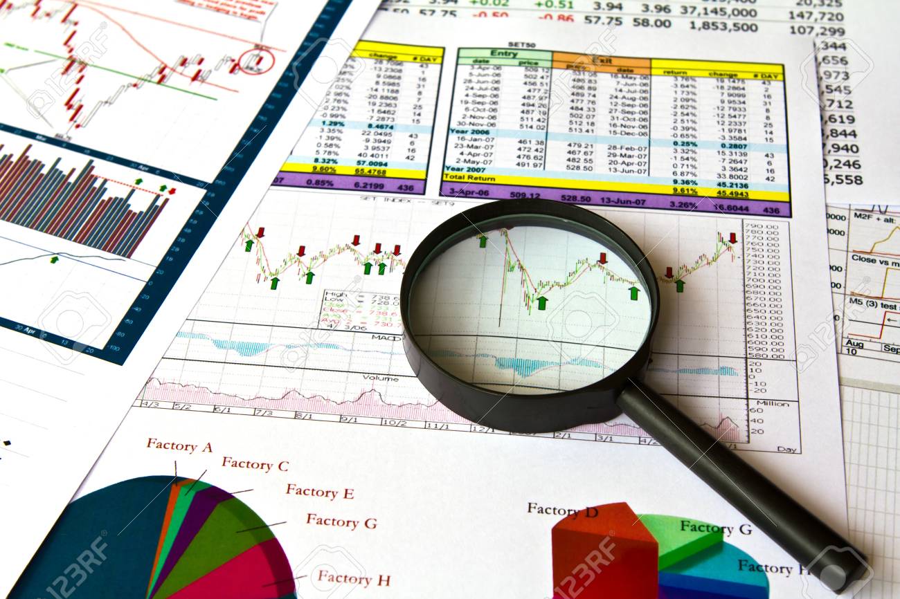 a magnifying glass focusing on a graph in the financial charts stock focusing charts