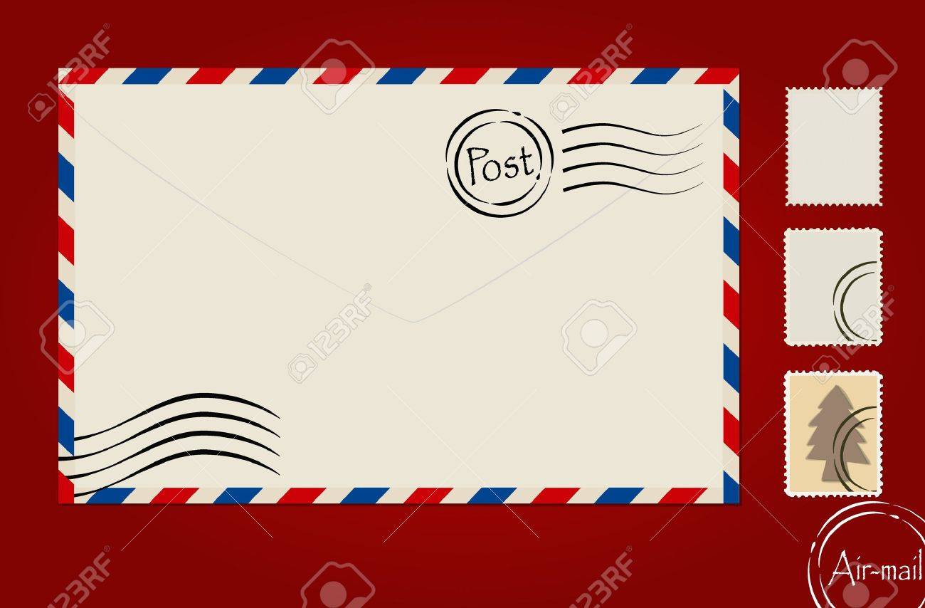 envelope stamp set and postcard royalty free cliparts vectors