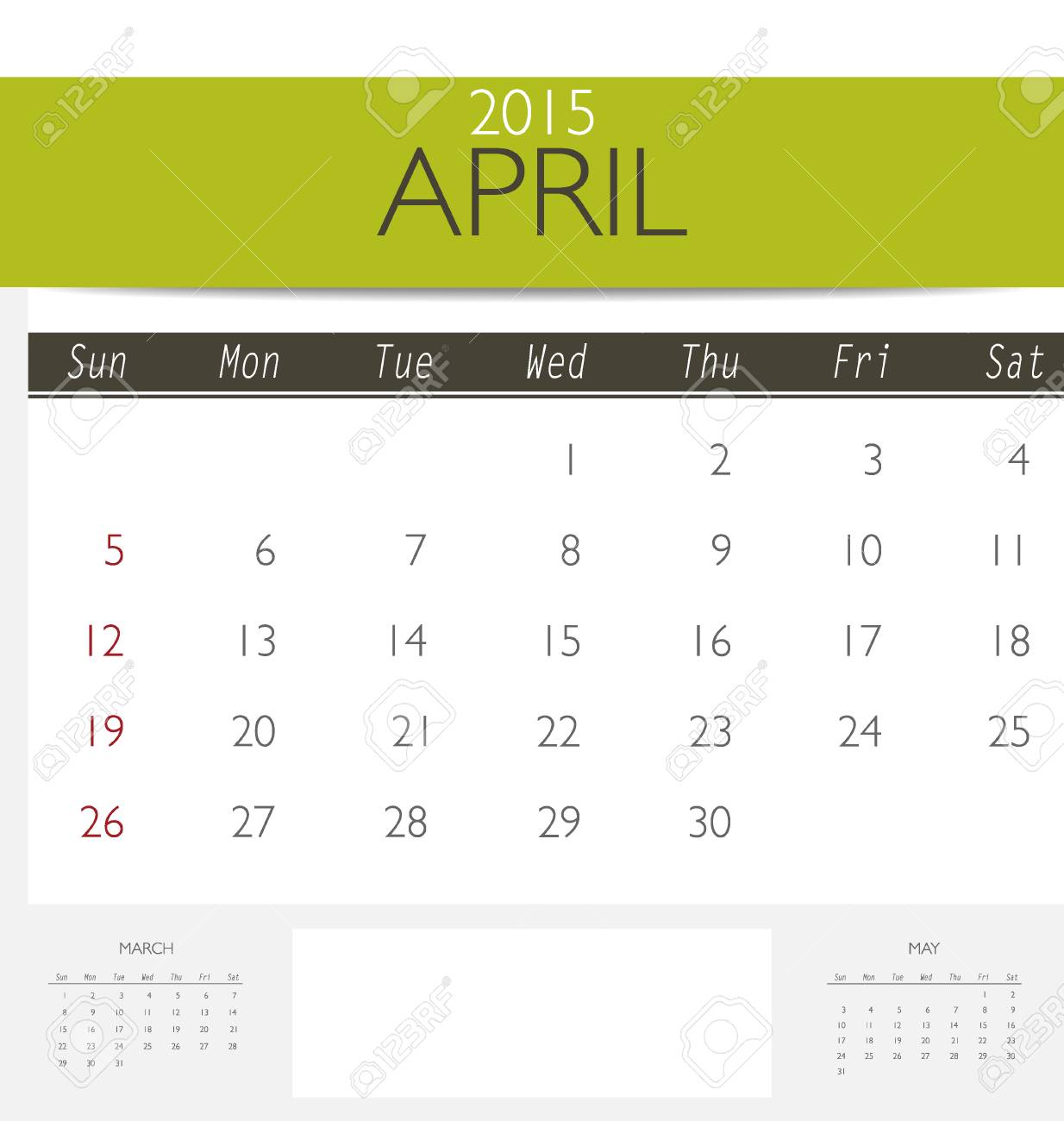 2015 calendar monthly calendar template for april vector illustration stock vector 32701002