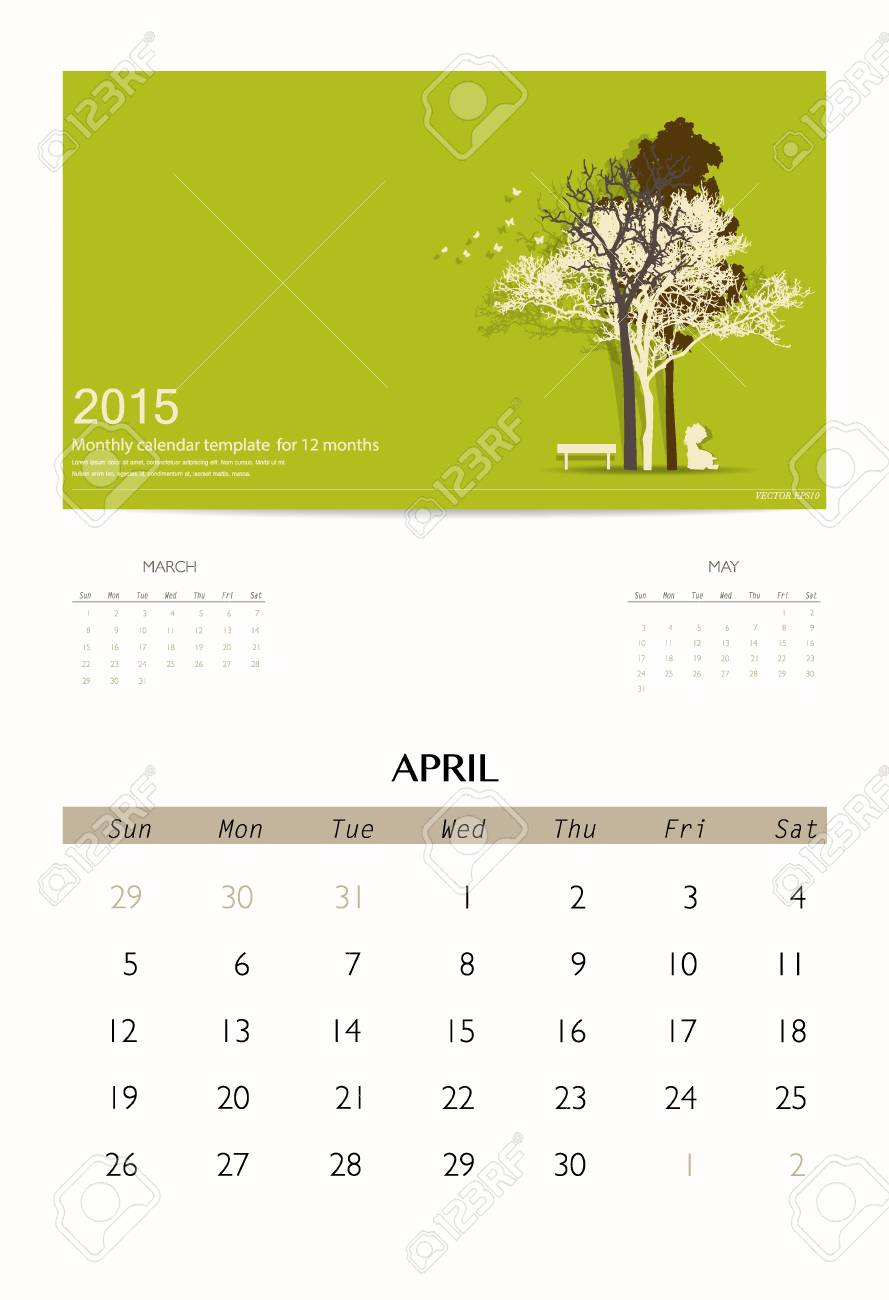 2015 calendar monthly calendar template for april vector illustration stock vector 34259500