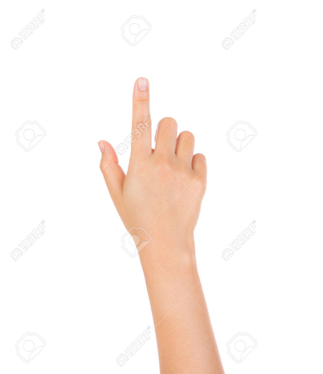 Woman hand touching virtual screen isolated on white background - 34559984 Woman hand touching virtual screen isolated on white background - 34559984