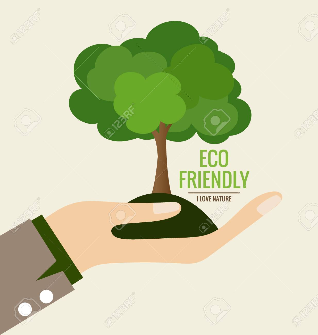 ECO FRIENDLY. Ecology concept with Hand and tree background. Vector illustration. - 41226129 ECO FRIENDLY. Ecology concept with Hand and tree background. Vector illustration. - 41226129