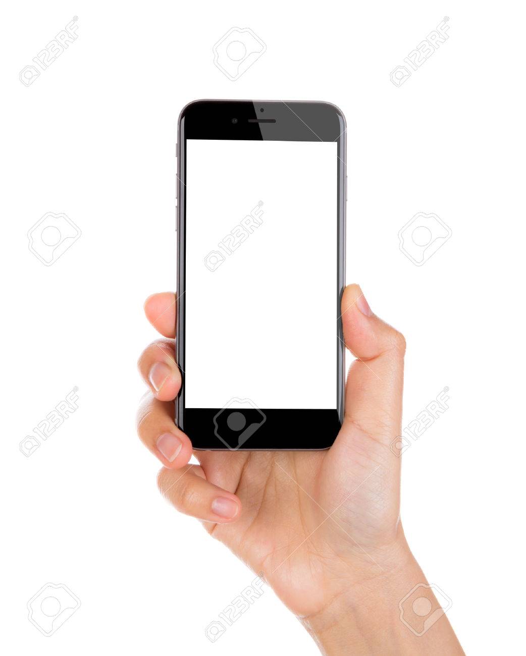 Hand holding mobile smart phone with blank screen Isolated on white background - 43313111 Hand holding mobile smart phone with blank screen Isolated on white background - 43313111