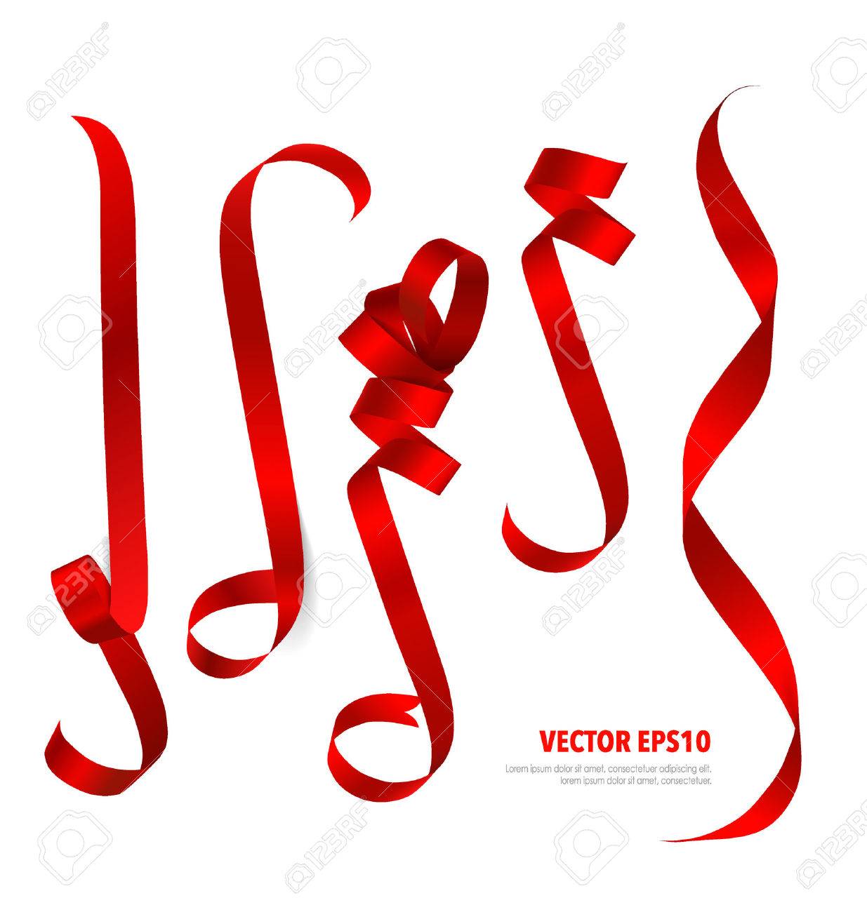 Shiny red ribbon on white background with copy space. Vector illustration. - 46472975 Shiny red ribbon on white background with copy space. Vector illustration. - 46472975