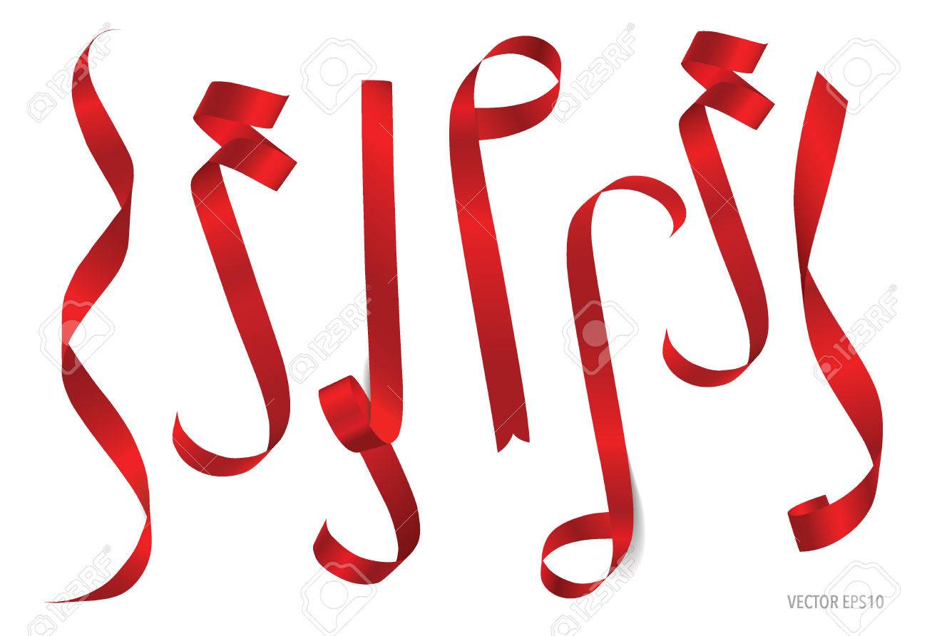 Shiny red ribbon on white background with copy space. Vector illustration. - 48188117 Shiny red ribbon on white background with copy space. Vector illustration. - 48188117