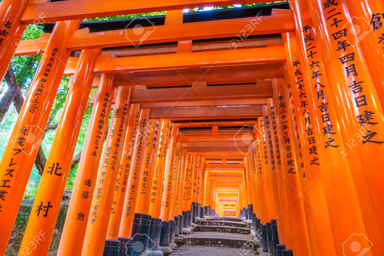 Red Tori Gate At Fushimi Inari Shrine Temple In Kyoto Japan Stock Photo Picture And Royalty Free Image Image