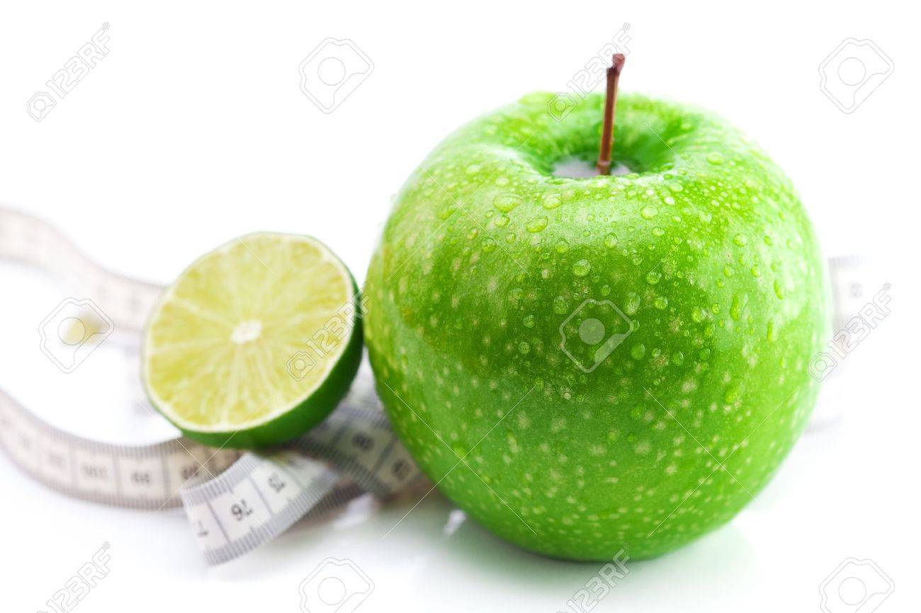 apple,lime and measure tape isolated on white - 9662872 apple,lime and measure tape isolated on white - 9662872