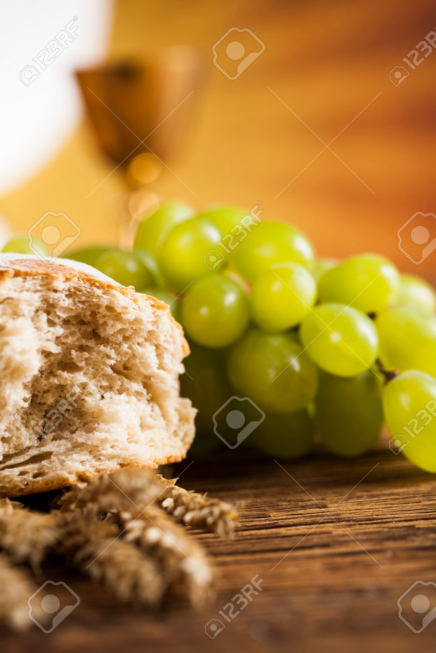 holy communion bread wine for christianity religion stock photo