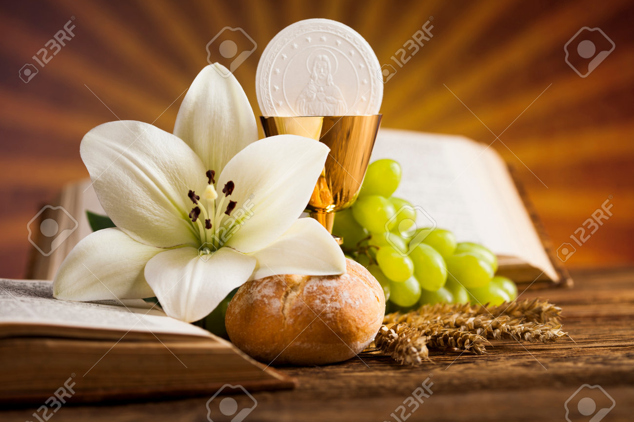 holy communion bread wine for christianity religion stock photo