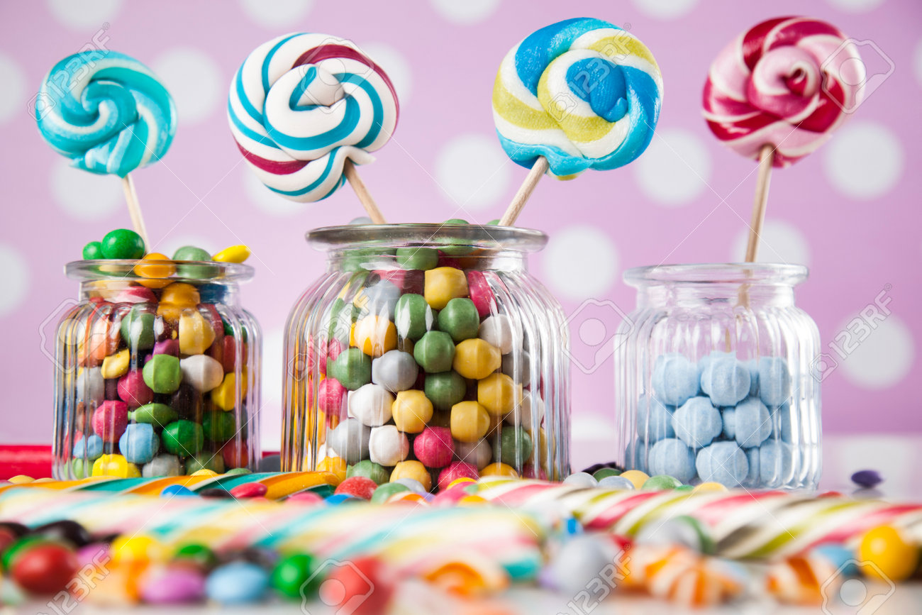 colorful lollipops and different