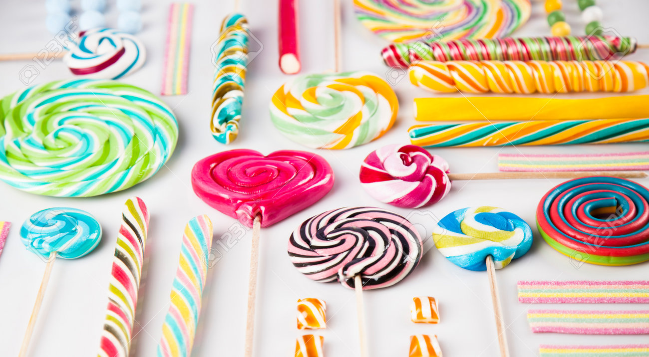 colorful lollipops and different