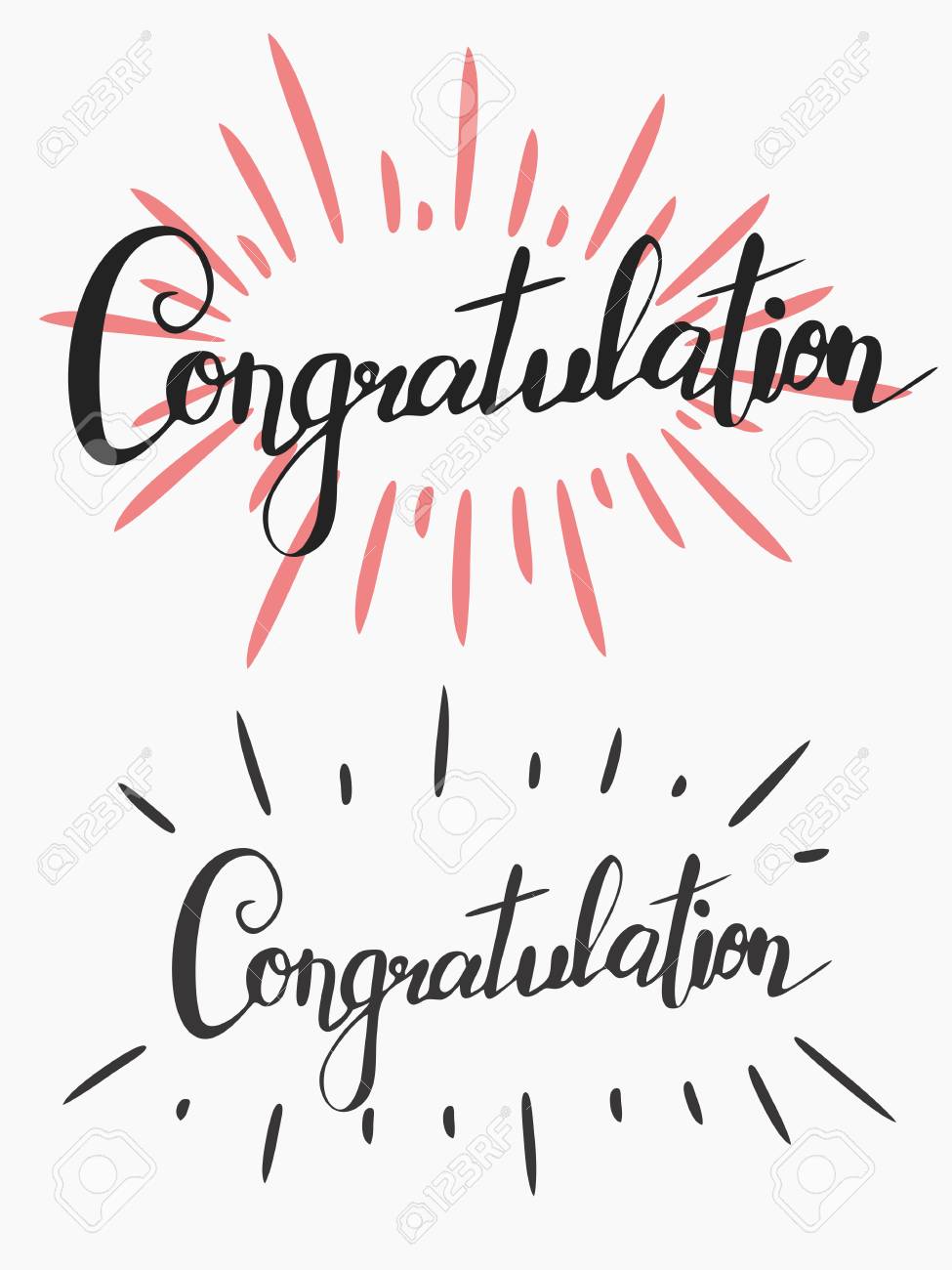 handwriting words congratulation in two versions calligraphy