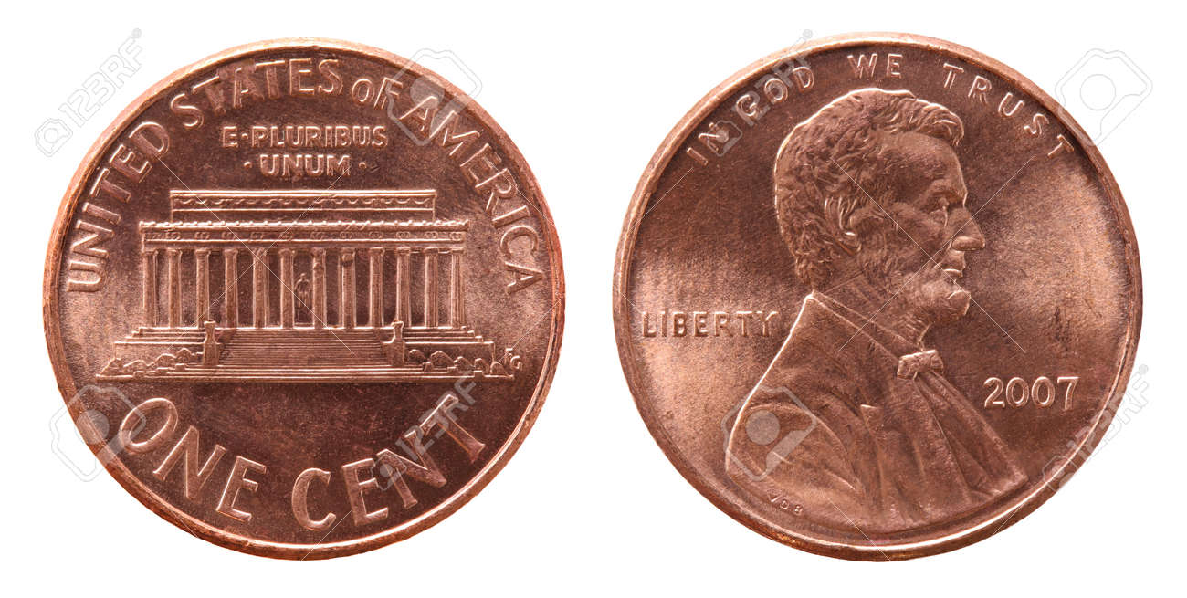 2007年の表と裏1セントの銅の私たちのコインは白い背景に分離されましたの写真素材・画像素材 Image 170236971