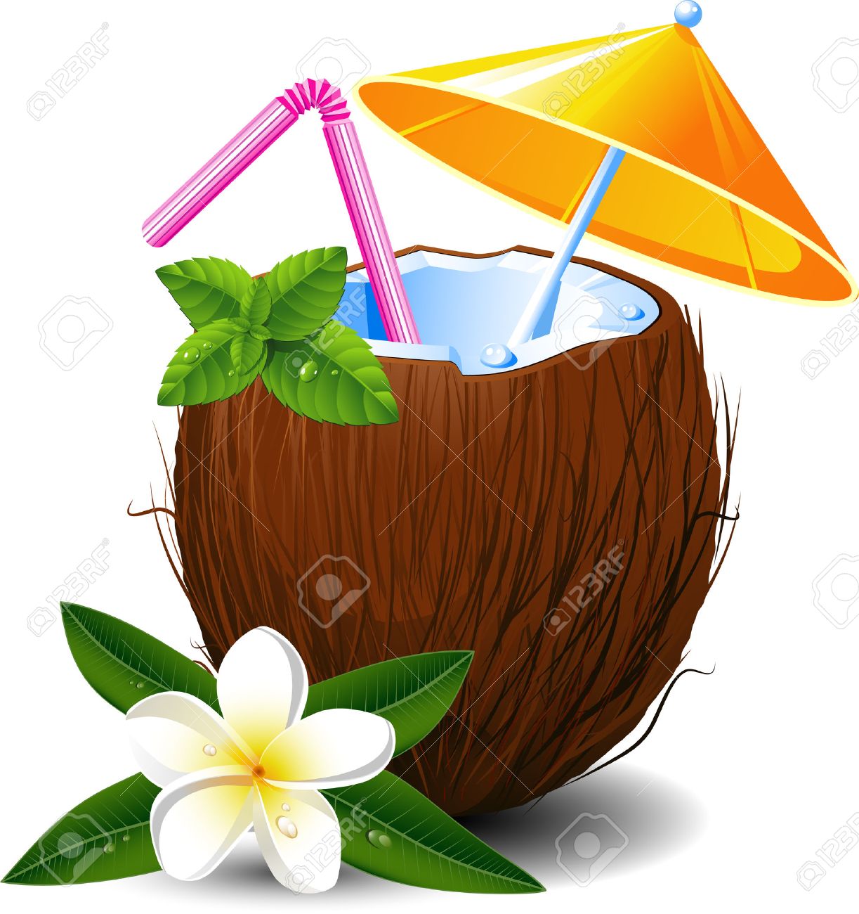Exotic Coconut Cocktail Over White Eps 8 Royalty Free Cliparts Vectors And Stock Illustration Image
