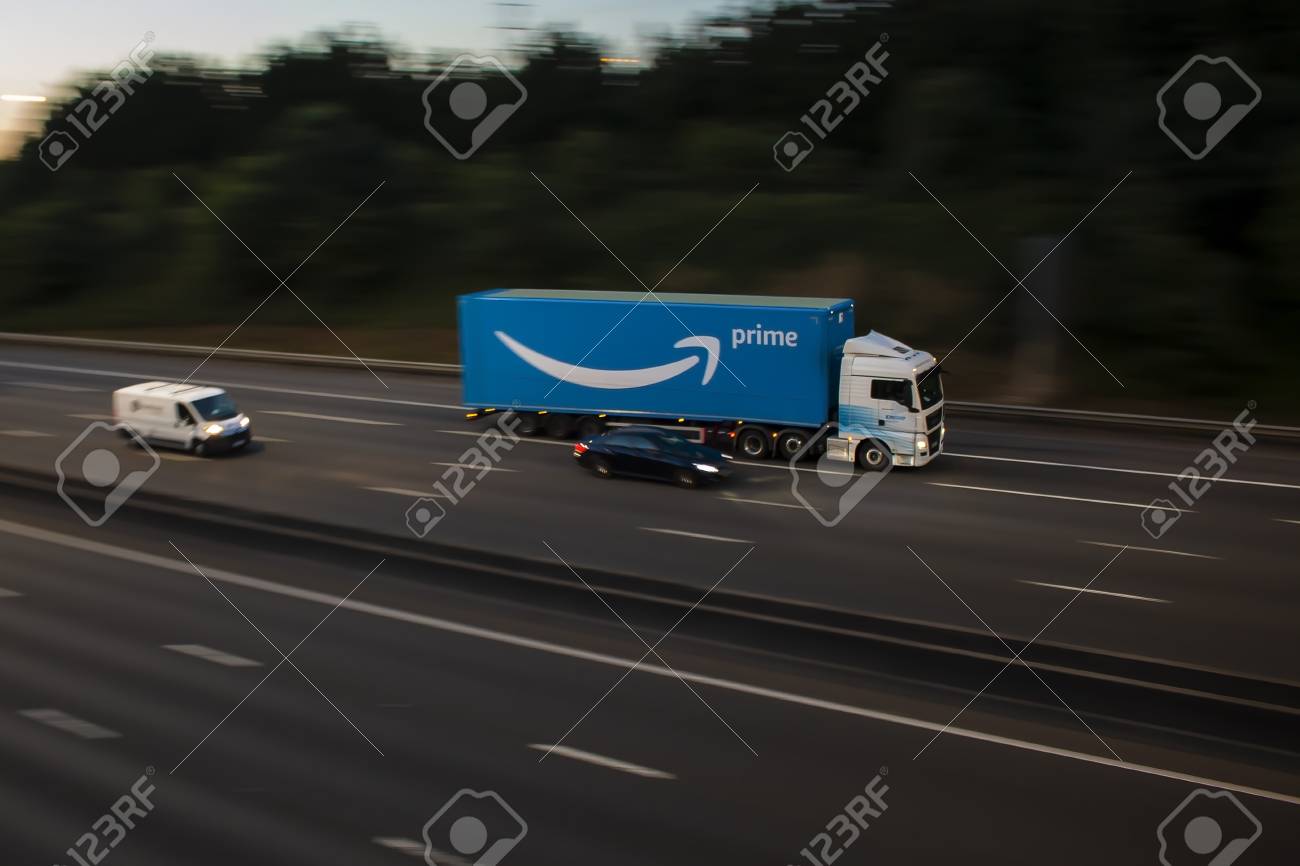 Watford Uk July 31 18 Amazon Prime Lorry In Motion On Stock Photo Picture And Royalty Free Image Image