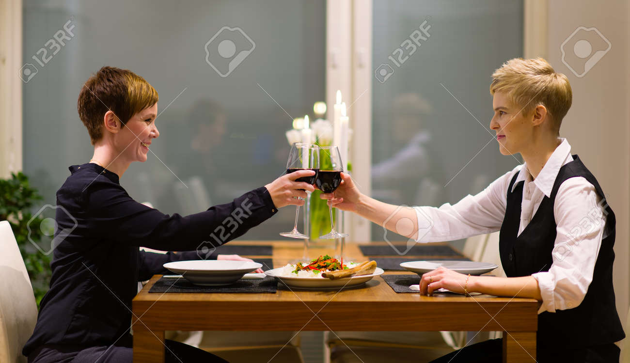 lesbians having great time after dinner Al mature gals