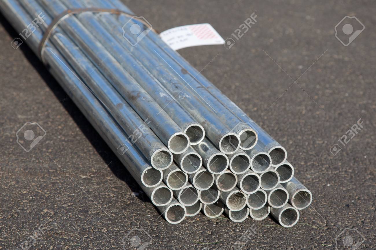 zinc stell pipes in the bundle stock photo picture and royalty free