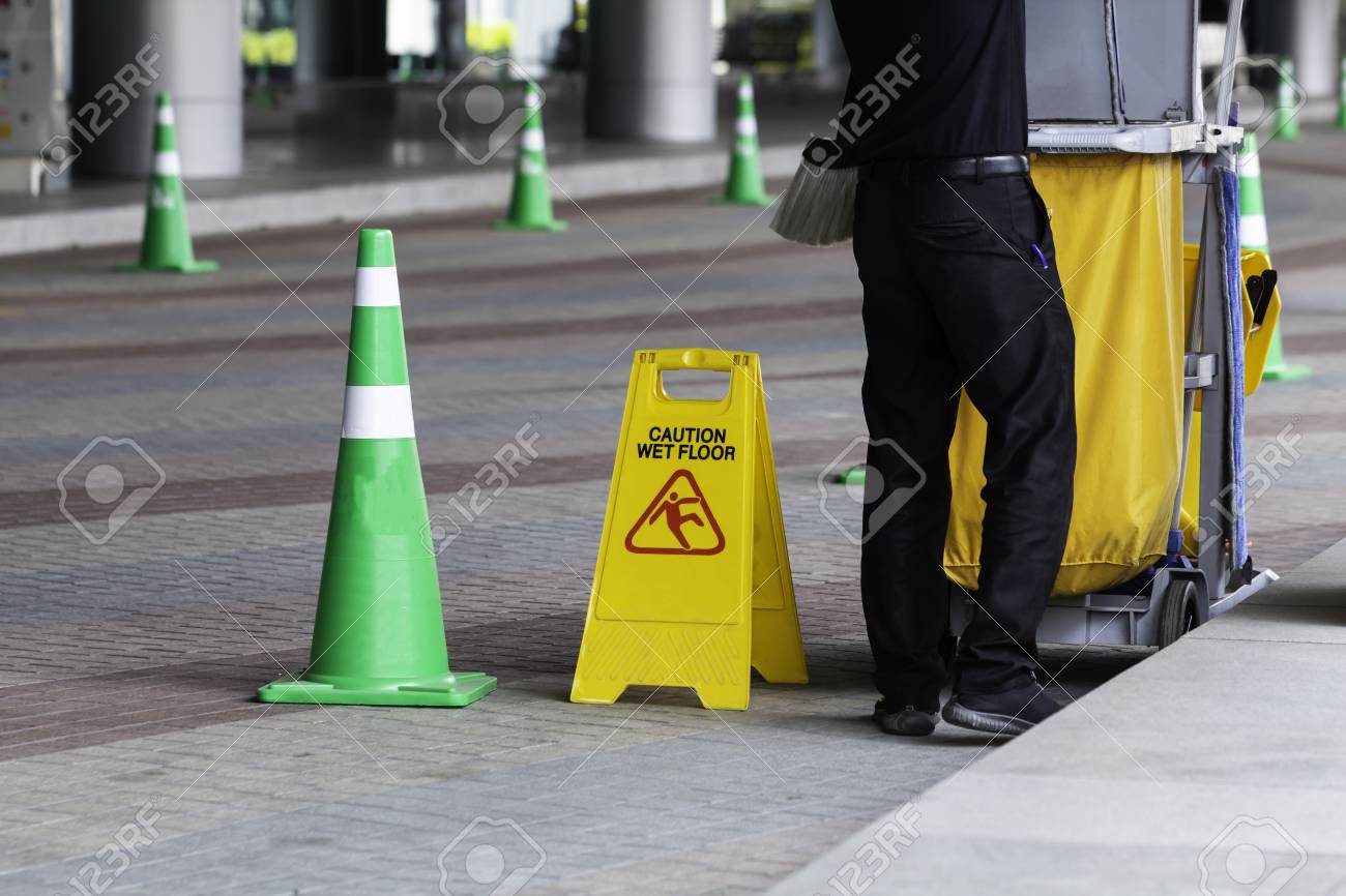 Caution Wet Floor Signs Careful Slippery With Janitorial And