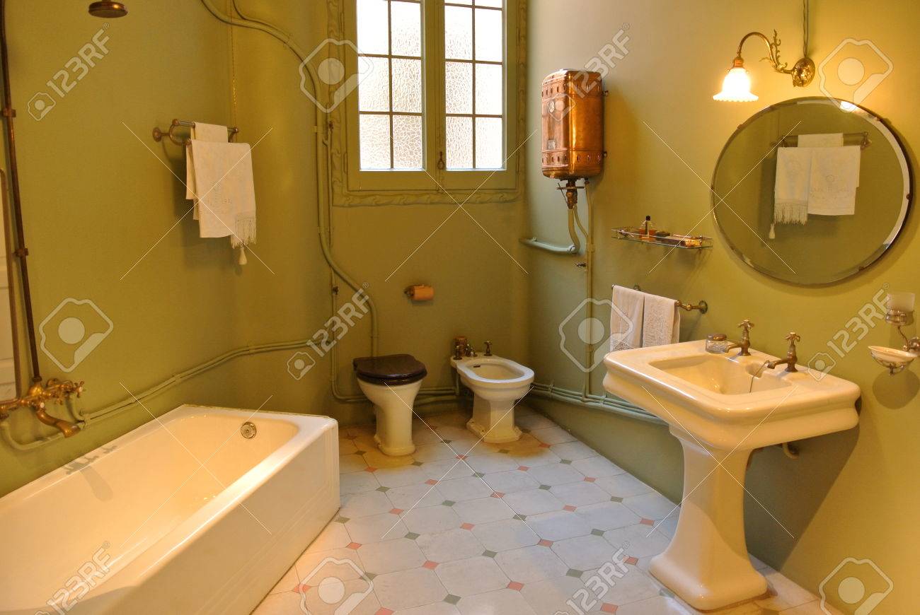 old-fashioned bathroom in la pedrera apartment stock photo old-fashioned bathroom in la pedrera apartment stock photo