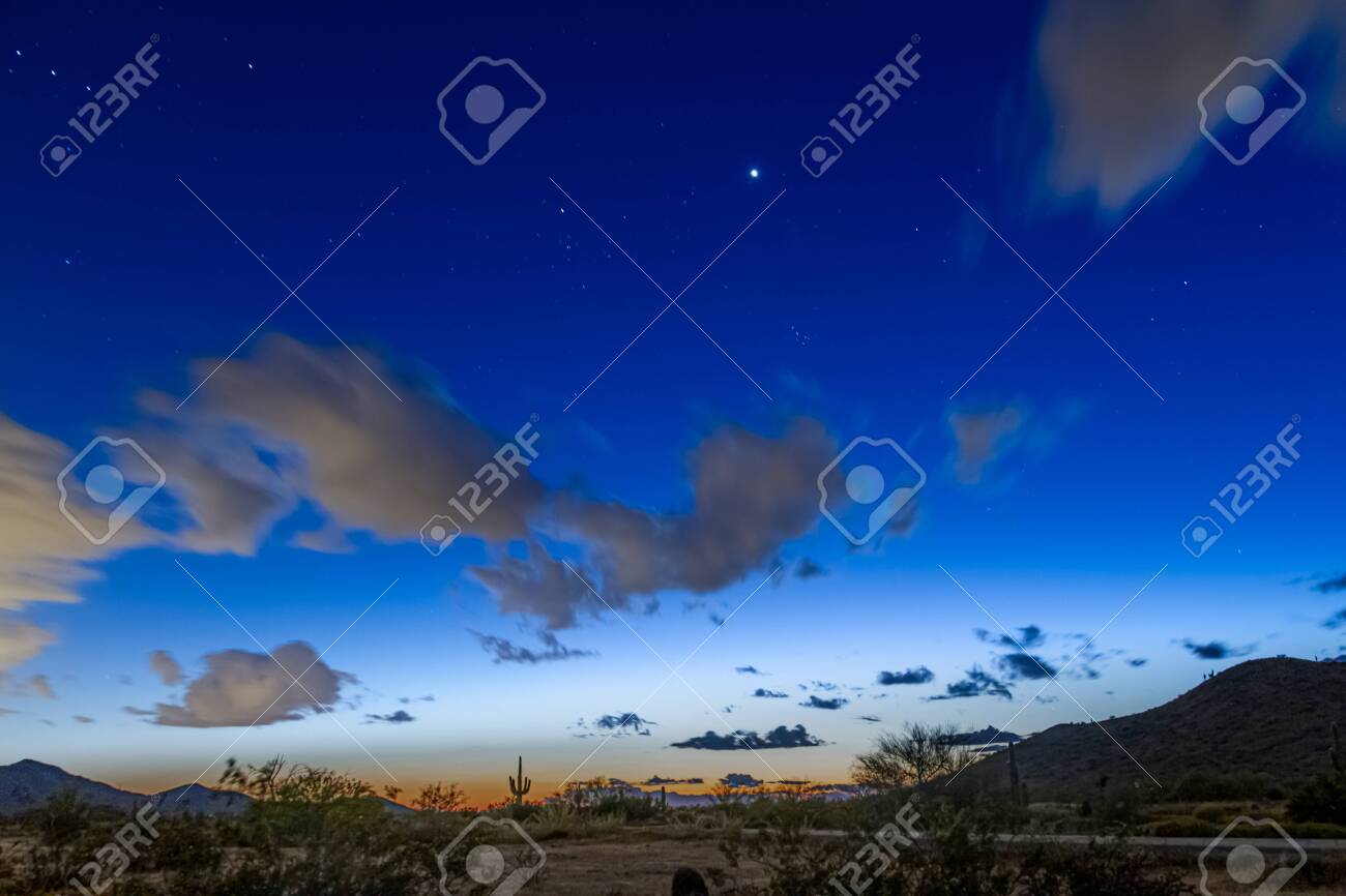 Evening Image Of The Desert Night Sky During The Blue Hour With Stock Photo Picture And Royalty Free Image Image