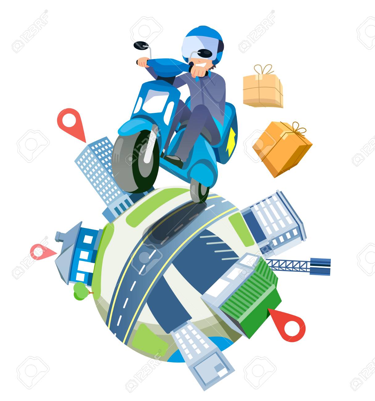 Delivery a parcel service by speedy motorcycles nationwide. shipping around the world concept. - 105391372 Delivery a parcel service by speedy motorcycles nationwide. shipping around the world concept. - 105391372