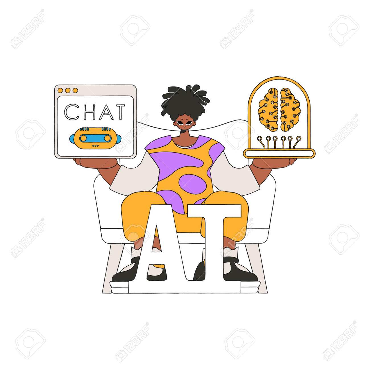 휴대용 장치 그림 벡터에서 AI와 대화하는 남자 로열티 무료 사진, 그림, 이미지 그리고 스톡포토그래피. Image 201865107