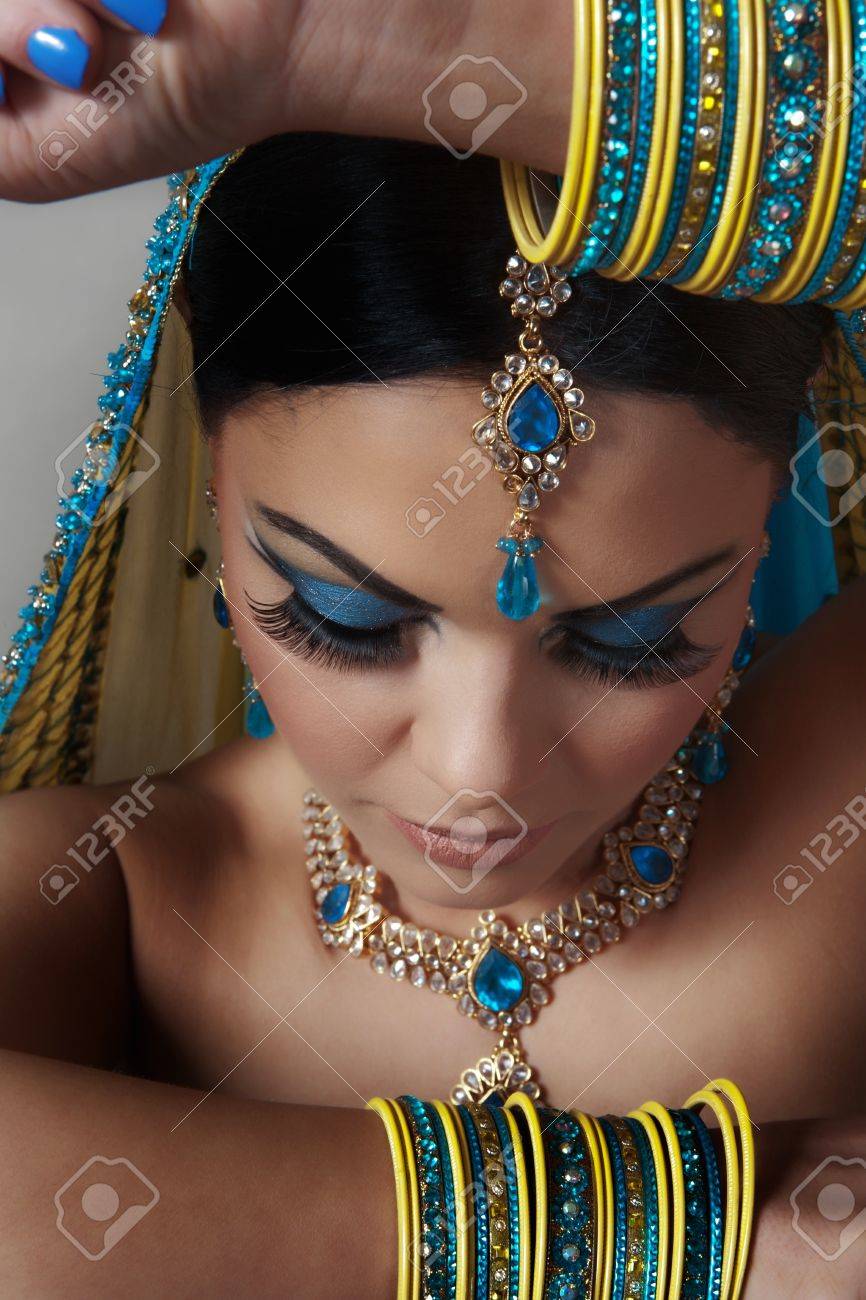 Indian Women Dress In A Yellow And Blue Dress Stock Photo Picture