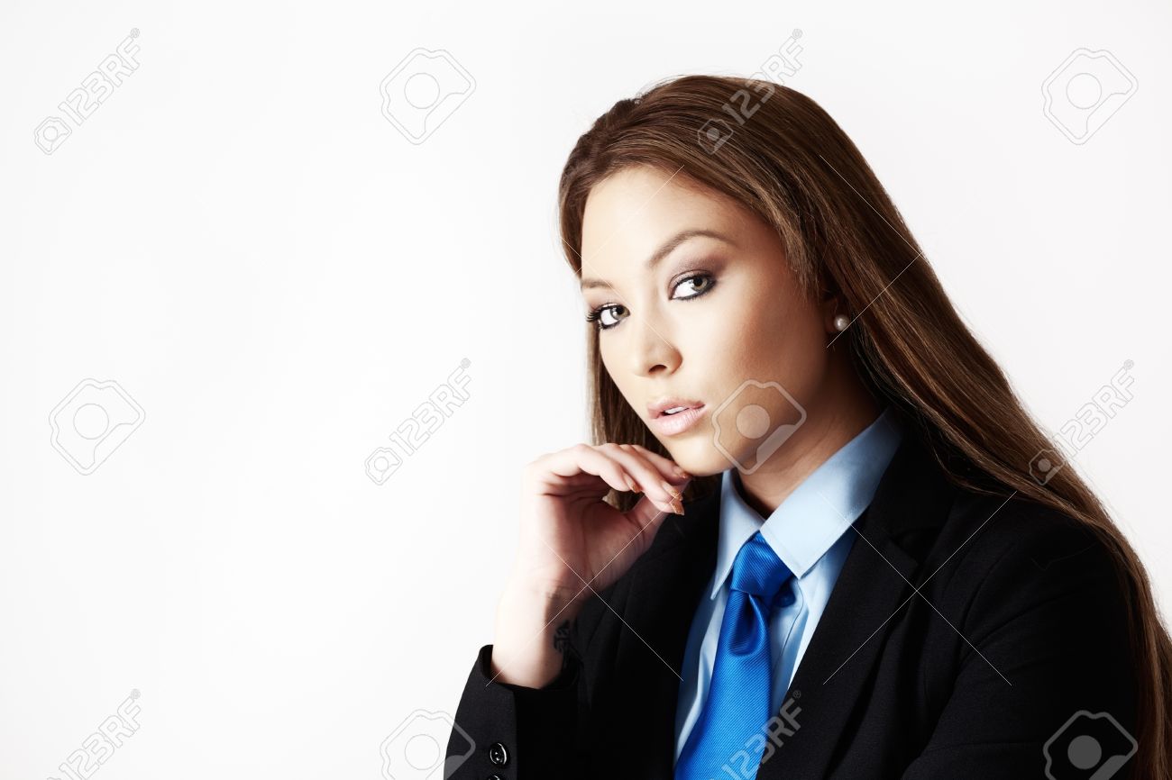 シャツとネクタイにスーツを着てセクシーな女性 の写真素材 画像素材 Image