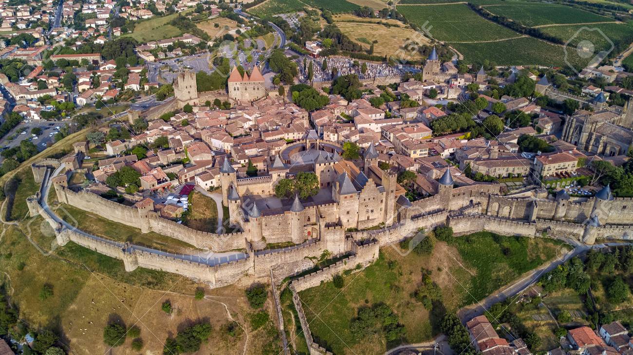 Aerial Top View of Carcassonne Medieval City and Fortress Castle from Above, France Stock Photo - Image of castle, ancient: 105550040