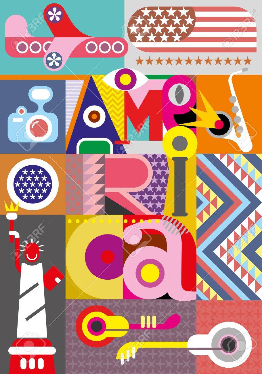 アメリカ ベクトルのコラージュ アメリカ の碑文とイラスト のイラスト素材 ベクタ Image アメリカ ベクトルのコラージュ アメリカ の碑文とイラスト のイラスト素材 ベクタ Image