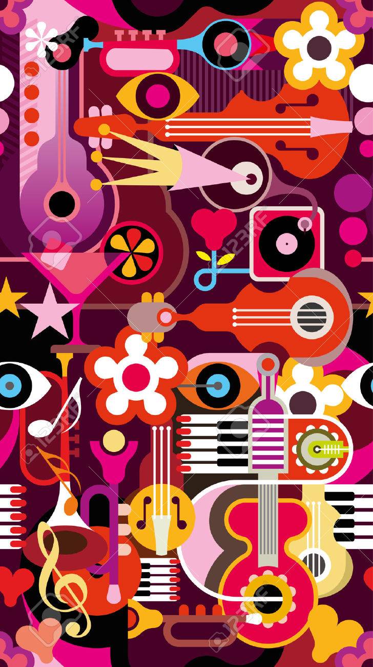 抽象的な音楽の背景 シームレスなベクトルの壁紙 楽器のコラージュします のイラスト素材 ベクタ Image