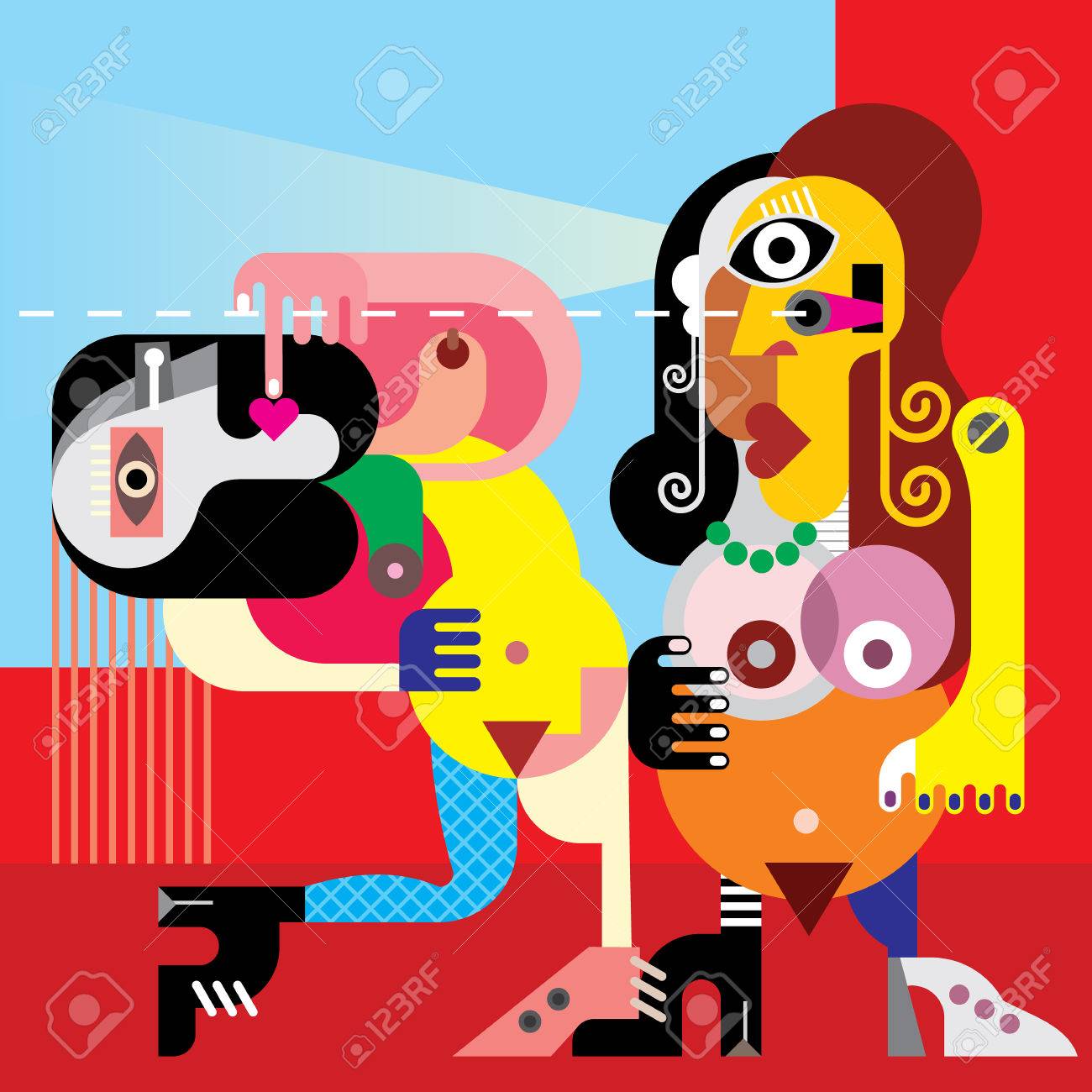 2 美しいヌード女性はダンスします ベクトル現代美術イラスト のイラスト素材 ベクタ Image