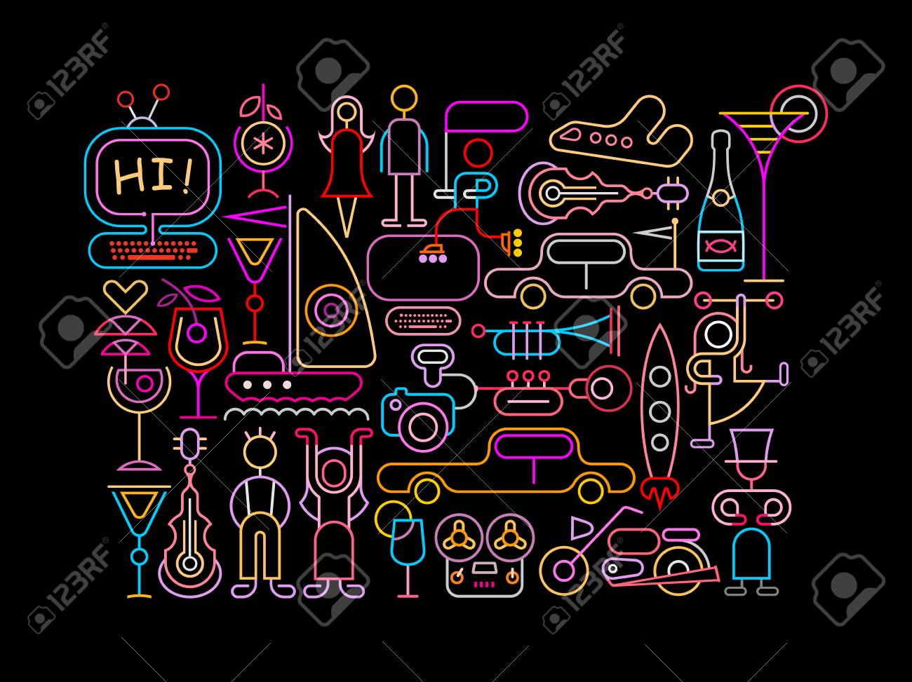 夏の夜の黒い背景にネオンの色ベクトル イラストです のイラスト素材 ベクタ Image