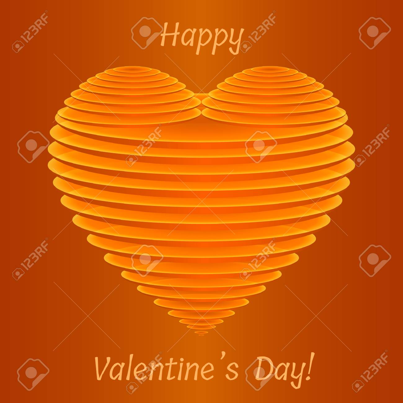 薄い半透明の楕円形のプレートクリエイティブベクトルイラストのスタイリッシュなバレンタインの3dオレンジハート形状 のイラスト素材 ベクタ Image