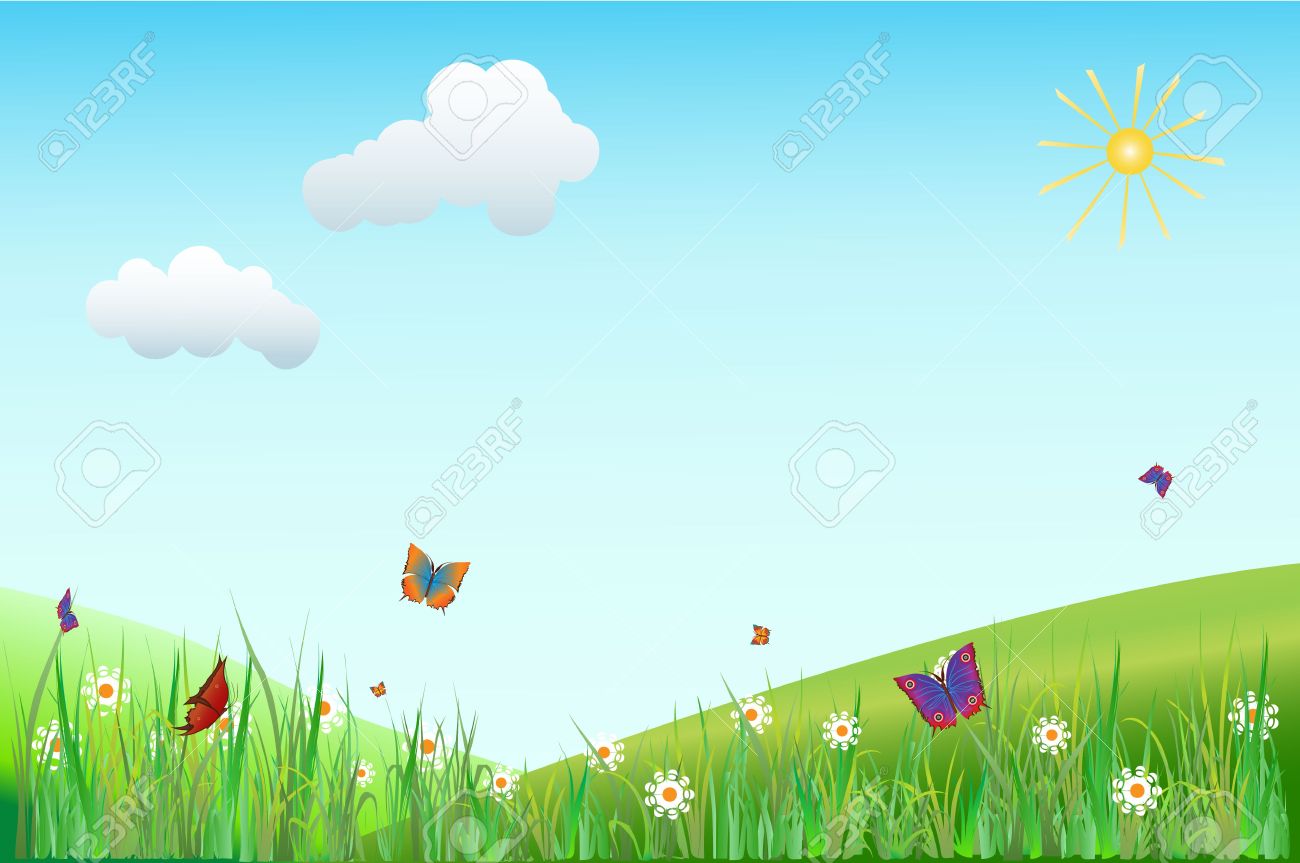 ベクトル イラスト蝶と花の草原のイラスト素材 ベクタ Image