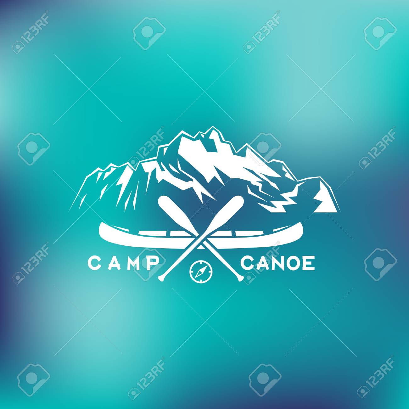 template for labels and emblems with two paddles canoe mountains