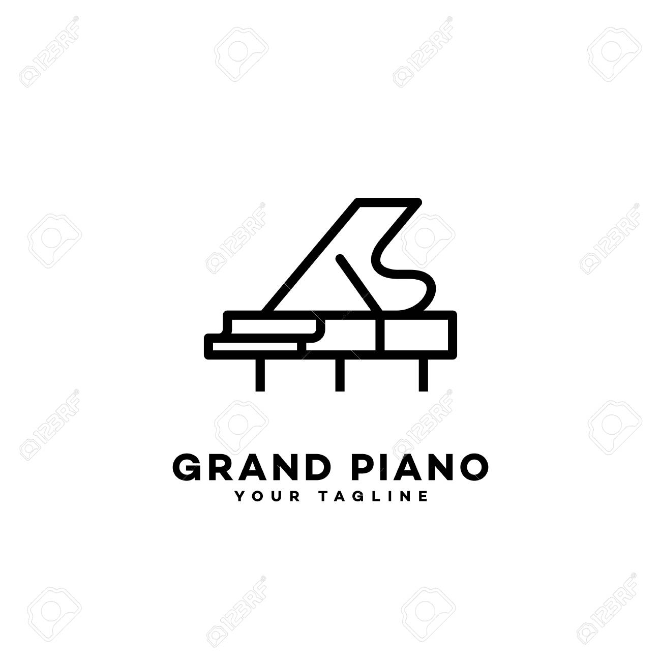 grand piano logo template design in outline style vector