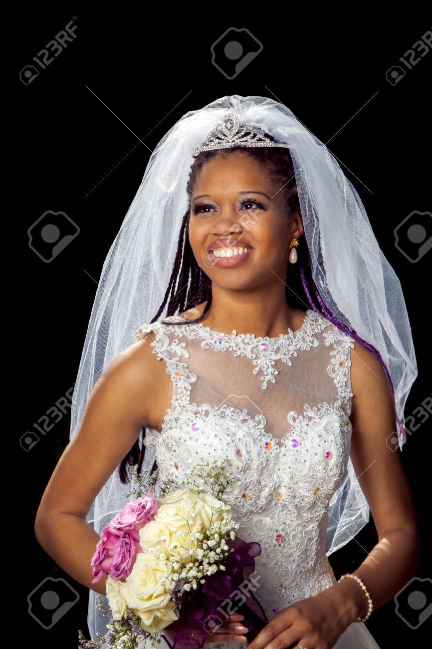 Portrait Of A Beautiful African American Bride On Her Wedding