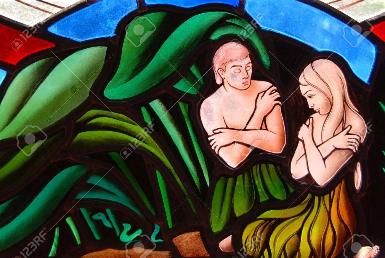 アダムとイブ エデンの園でのステンド グラス窓セグメント の写真素材 画像素材 Image 1317