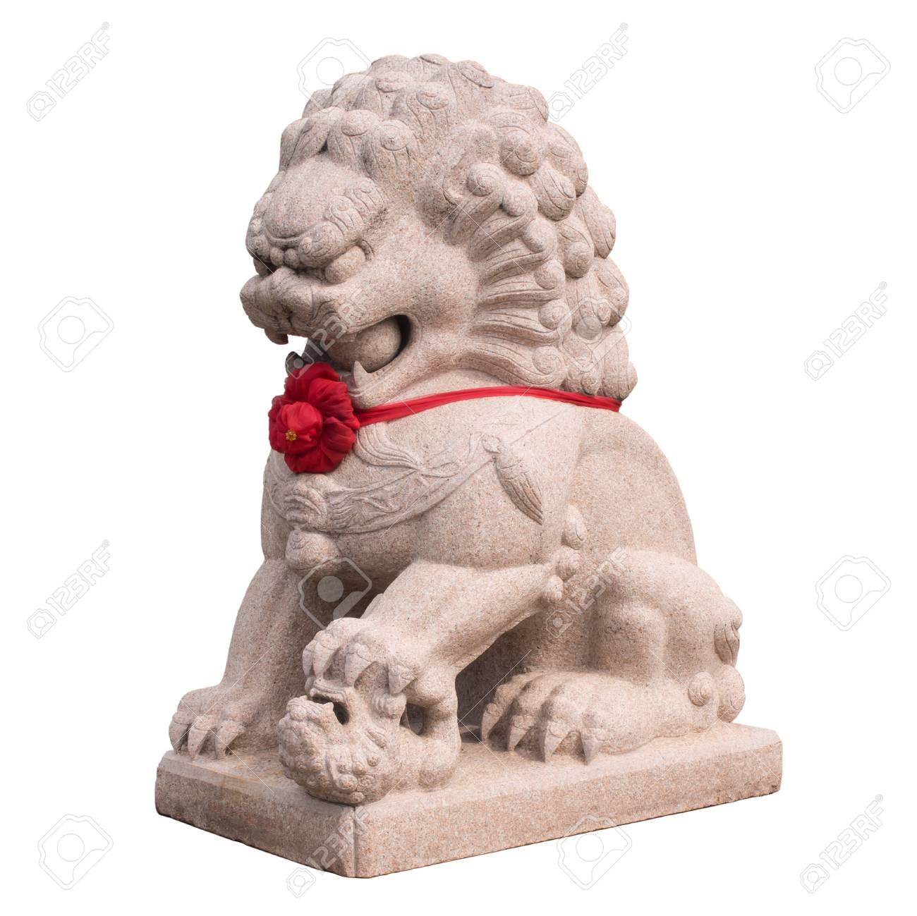 Chinese Lion Statue Is Symbol In Chinese Style Buddhist Temple In Bangkok,  Thailand Фотография, картинки, изображения и сток-фотография без роялти.  Image 34185764