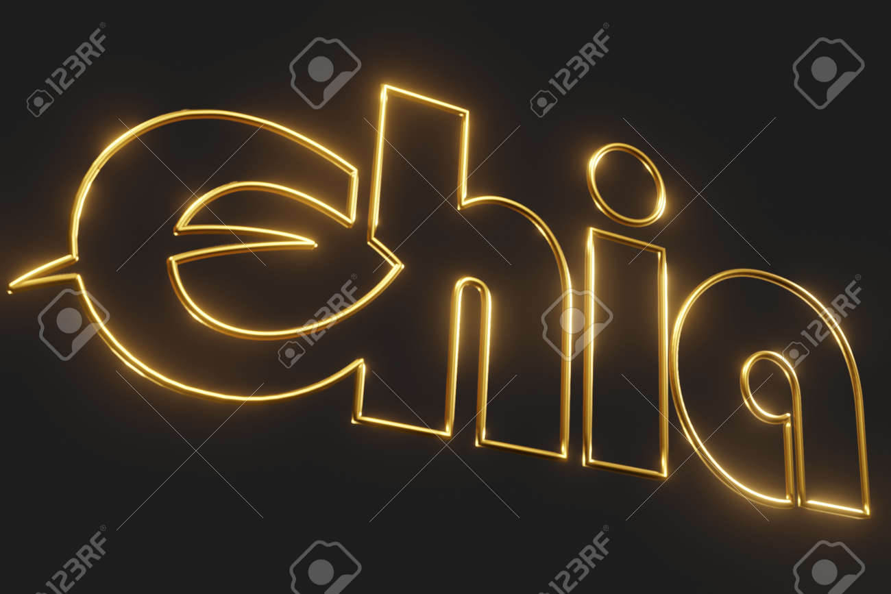 Gold Shiny Chia Coin Logo On Black Background. Chia Eco Crypto Currency. 3D  Rendering Фотография, картинки, изображения и сток-фотография без роялти.  Image 169366783