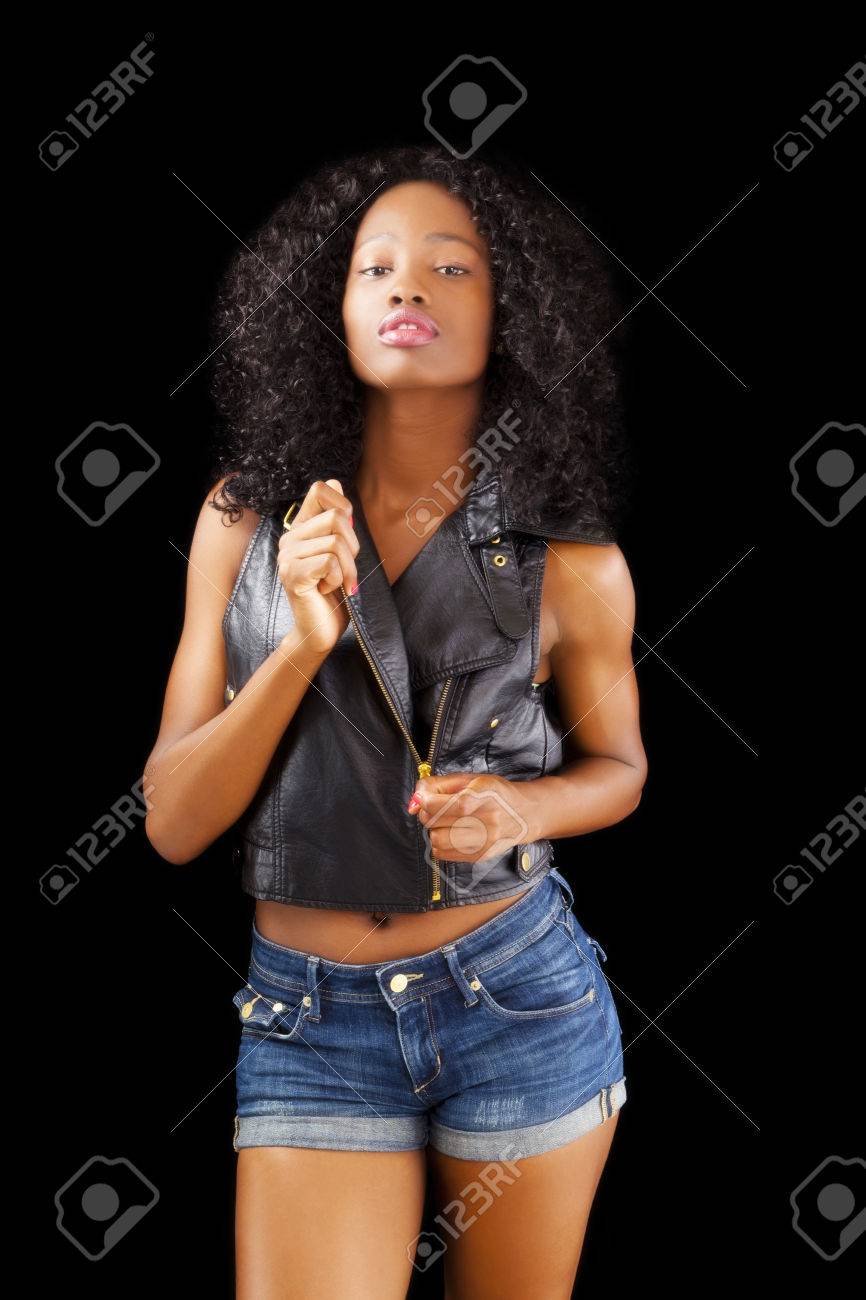 girl black jean shorts