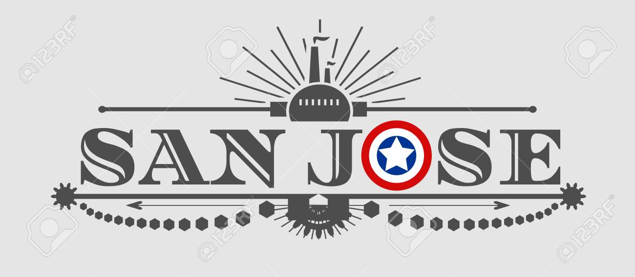 Immagine Relativa Allindustria Statunitense Nome Della Città Di San Jose Con Colori Della Bandiera In Stile Lettera O Cluster Industriale Urbano