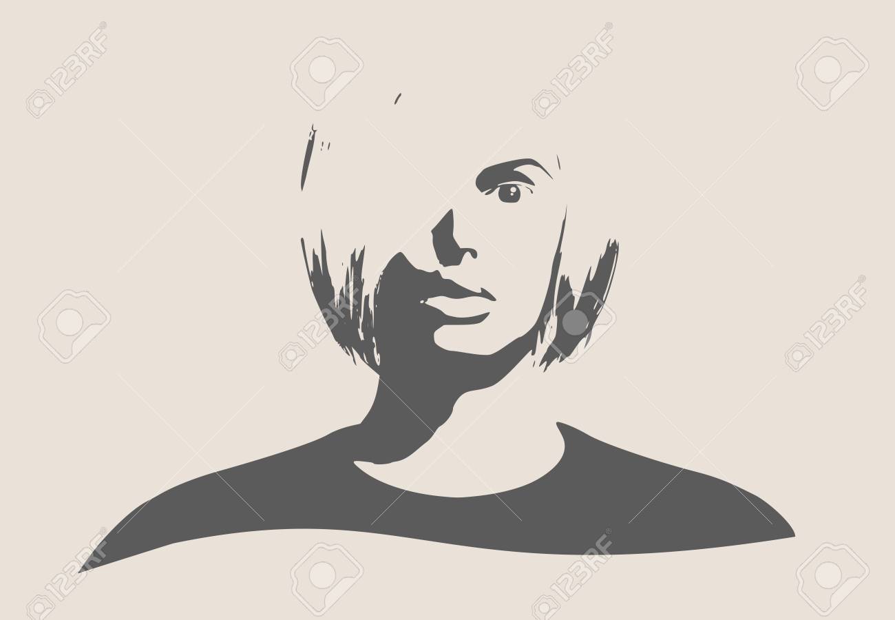 face front view elegant silhouette of a female head vector