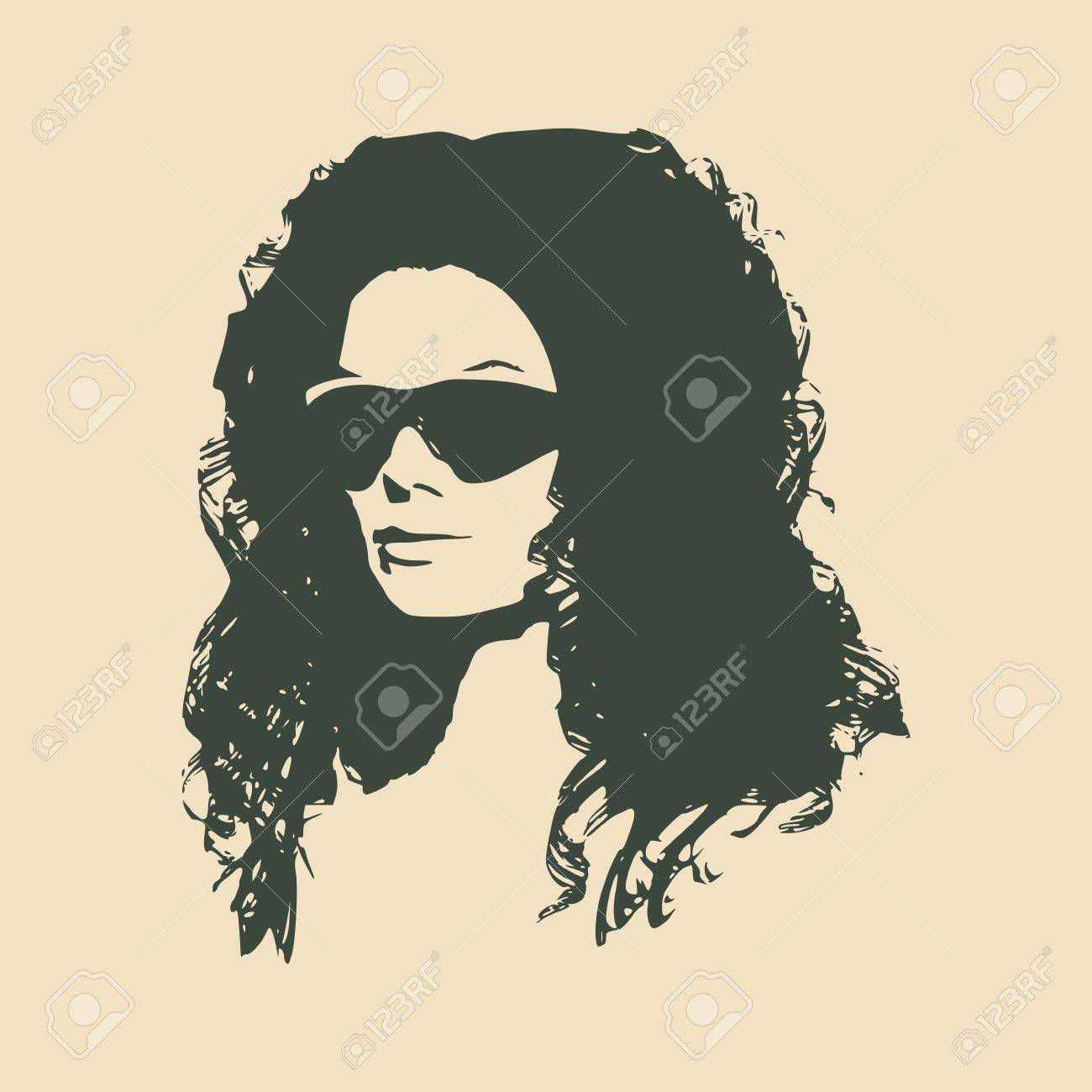 portrait der schonen frau in schwarzen sonnenbrillen langes lockiges haar vektorversion halbansicht lizenzfrei nutzbare vektorgrafiken clip arts illustrationen image 75276029