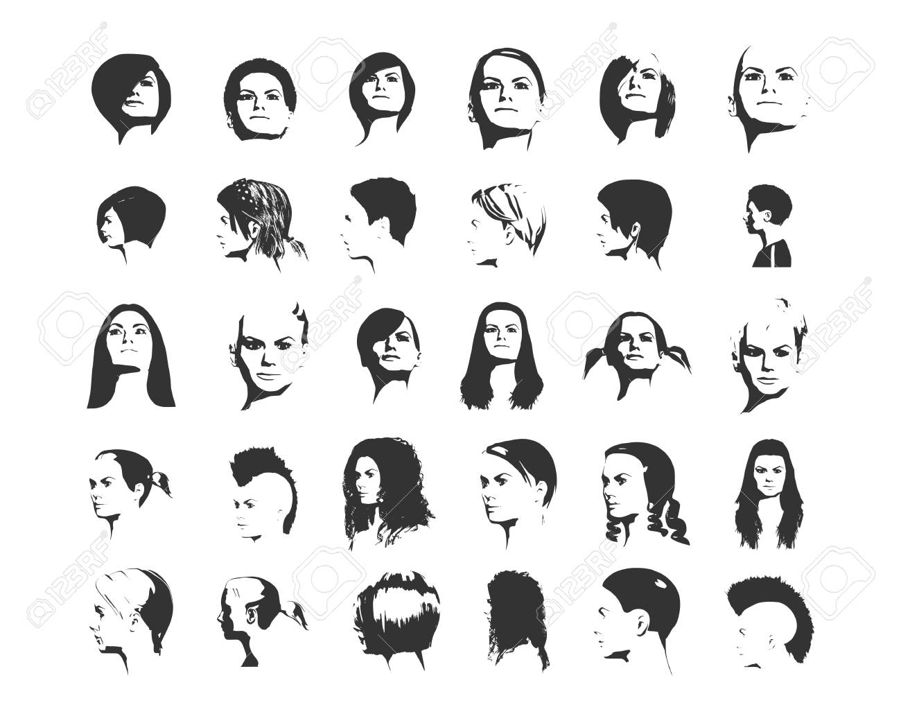 女性の髪のスタイルとシルエットのコレクションです のイラスト素材 ベクタ Image