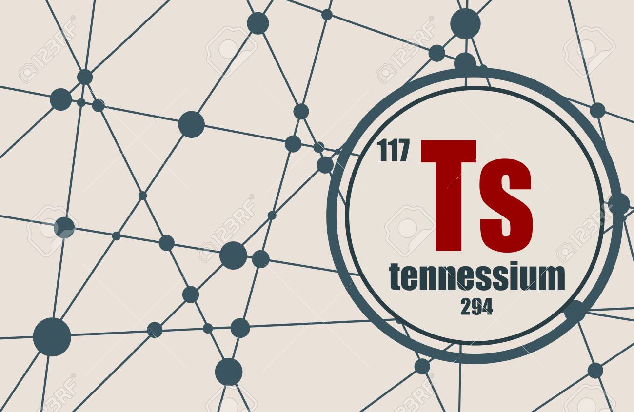 テネシウム化学元素 原子番号と原子重みで署名します 周期表の化学元素 分子とコミュニケーションの背景ドットで接続された線 のイラスト素材 ベクタ Image